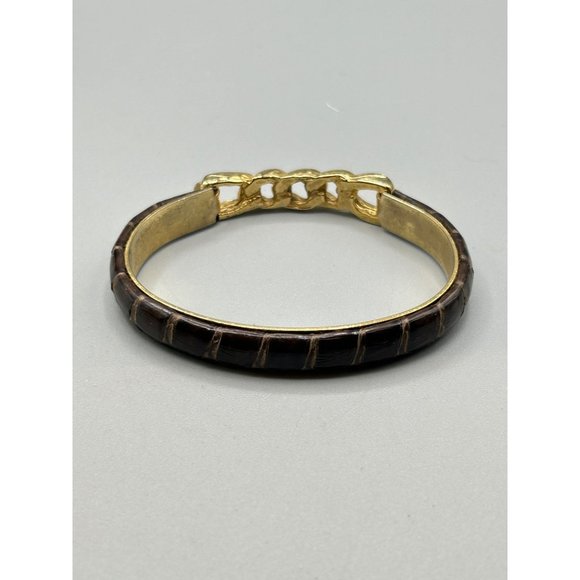 Vintage Brown Snakeskin Bracelet Gold Plated Chain Style 80s 90s Costume Jewelry - Picture 6 of 7